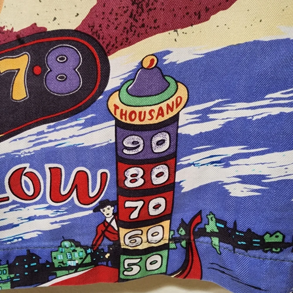 Burma Bibas Shirt Pinball Moon Glow Comic Strip Art 100% Silk size Large
